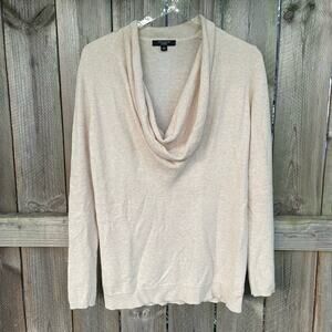 Ann Taylor Knit Cashmere Sweater Cowl Neck Long Sleeves Pullover Cream Large